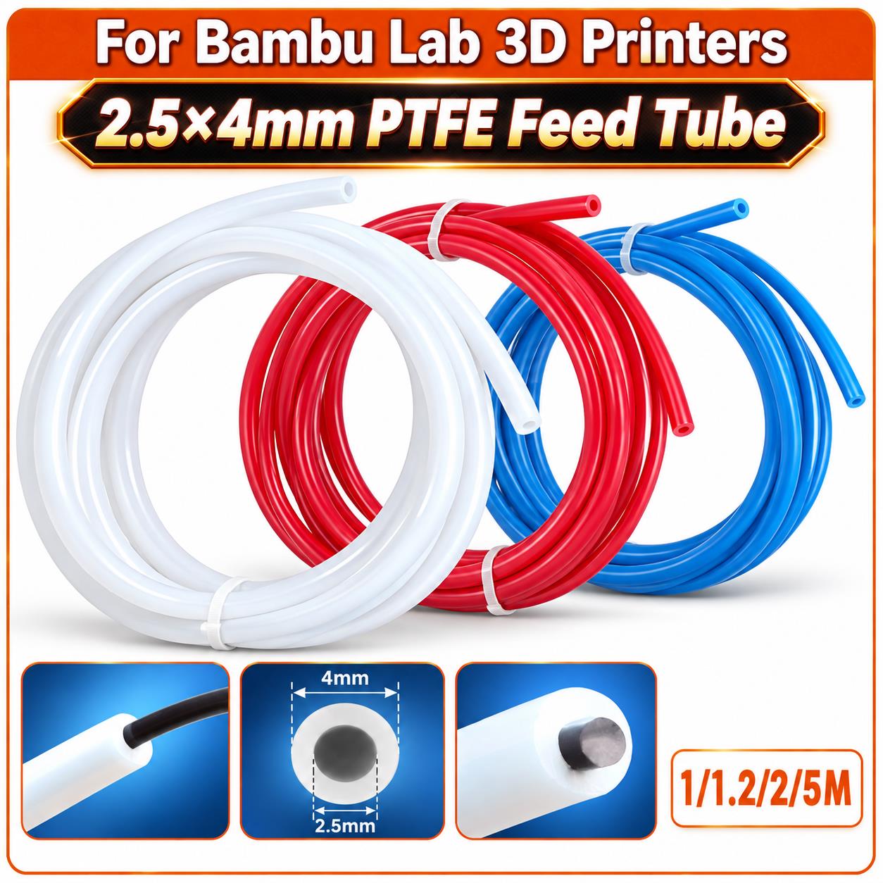 Filament 1.75 - Tubo de PTFE Teflón de 2,5